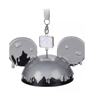 2023 Disney Parks 100 Years Mickey Mouse Ear Hat Silver Drip Christmas Ornament